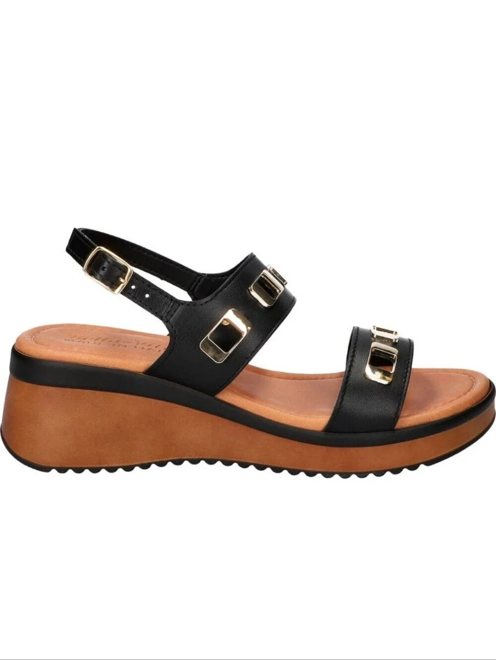 BELLA VITA ITALIAN LEATHER -NEW IN BOX- WEDGE SANDALS BLACK 6.5